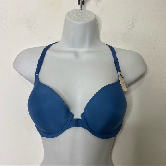 NWT Victoria Secret Blue Lined Demi Front Closure Bra With Criss Cross Back 32DD - Picture 3 of 11